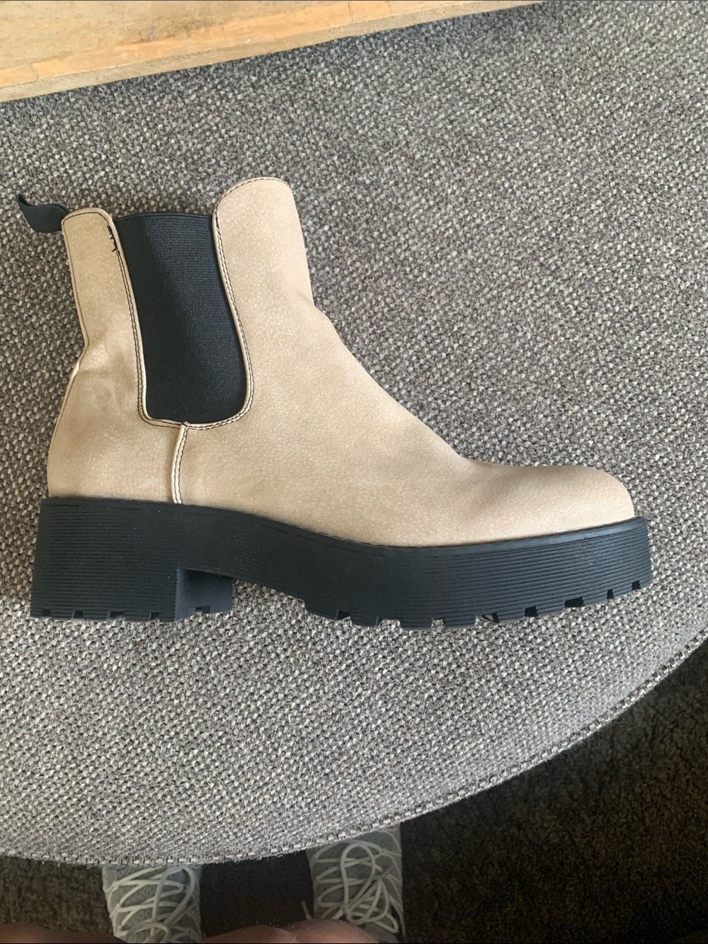 Dirty Laundry Taupe Chelsea Lug Bootie with Black Sole